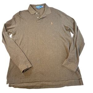 Polo Ralph Lauren Mens brown custom fit long sleeve polo. brown pony. Size XL